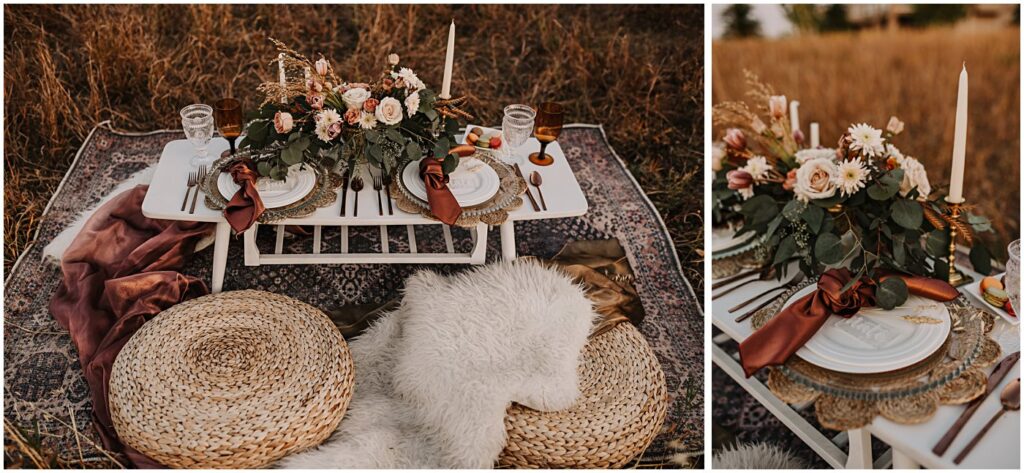 table setting, wedding fall florals in the prairies, styled shoot