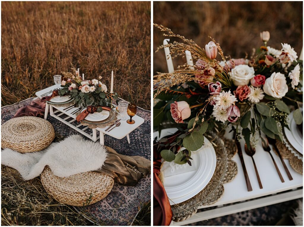 table setting, wedding fall florals, styled shoot