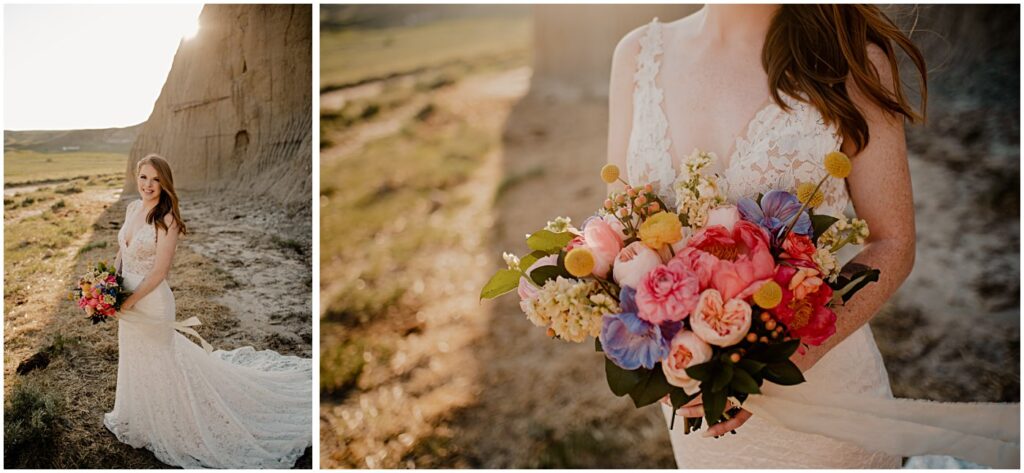 bride with vibrant florals