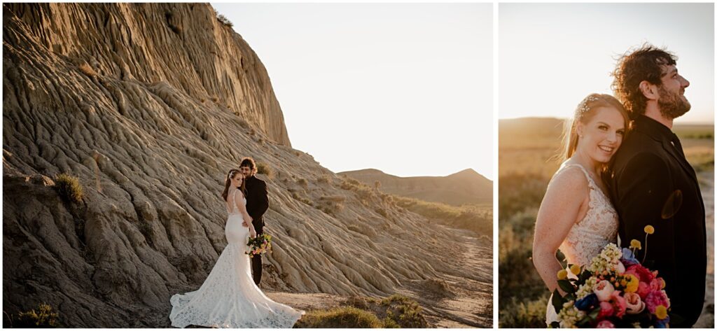 wedding couple portraits during golden hour