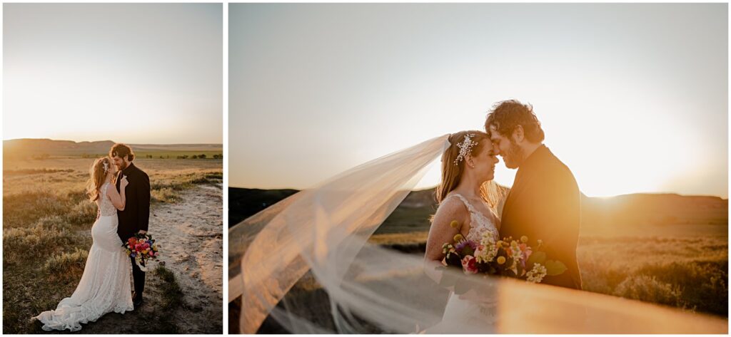 wedding couple, golden hour, castle butte