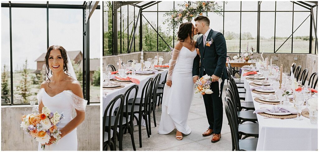 bride portraits and holding a wedding bouquet, wedding couple in reception venue