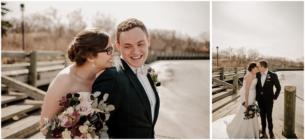 blush and burgundy florals with a wedding couple portrait
