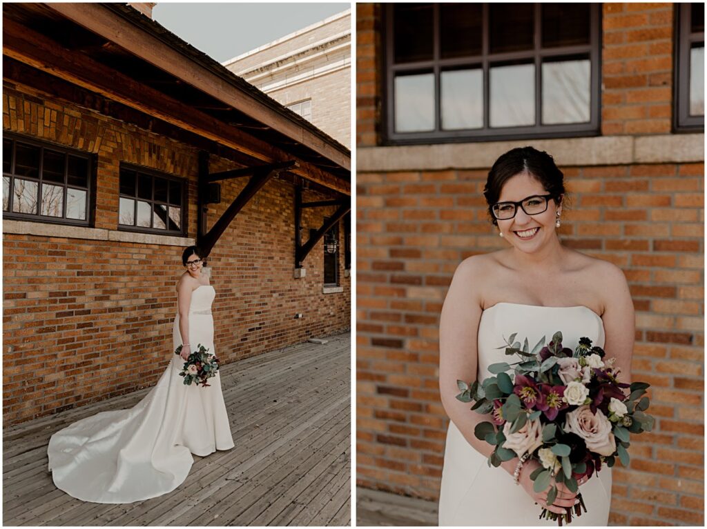 blush and burgundy florals with a bridal portrait for elegant spring wedding