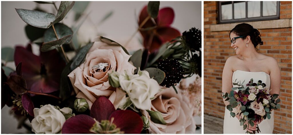 blush and burgundy florals with a bridal portrait