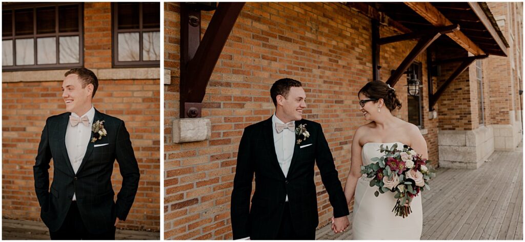 blush and burgundy florals with a wedding couple portrait