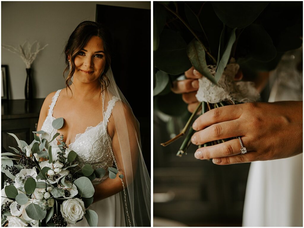 bridal portraits, wedding flowers