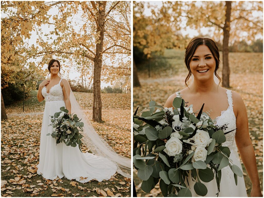 bridal portraits with wedding florals