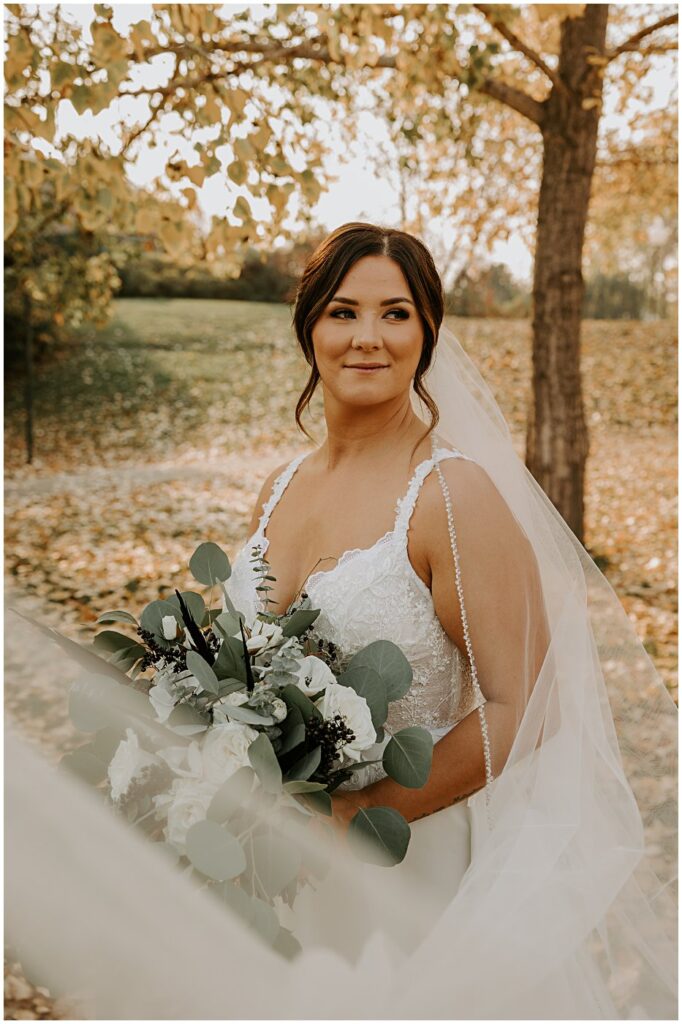 bridal portraits with wedding florals