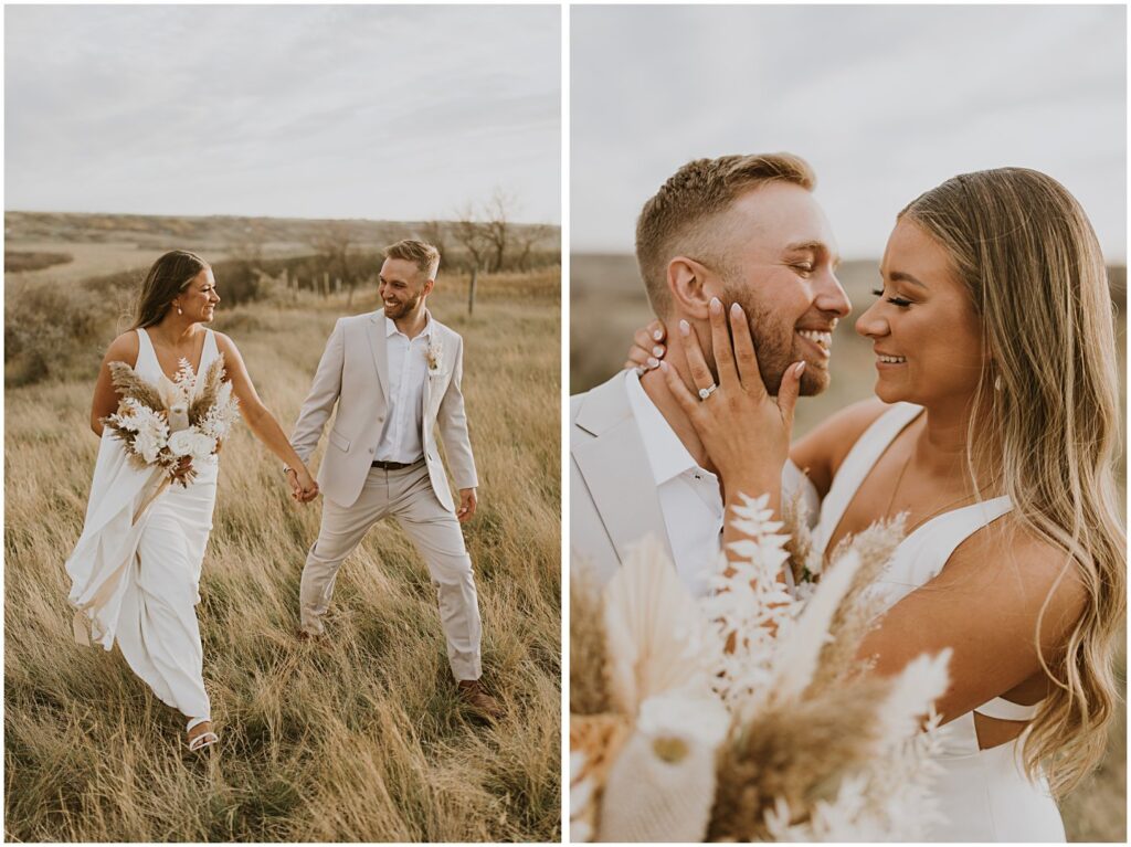 wedding couple portraits with wedding florals
